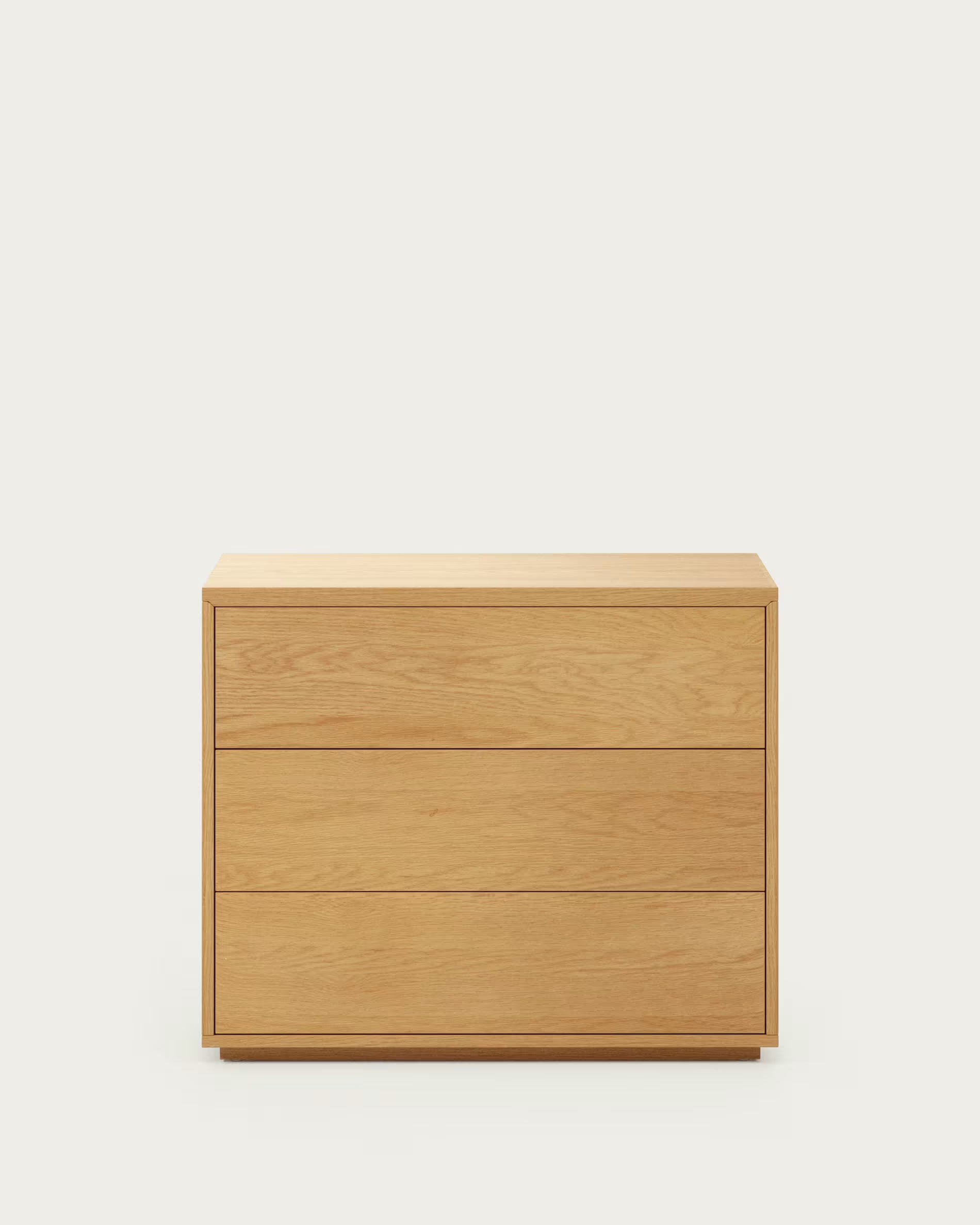 Wooden dresser with two drawers on a light beige background