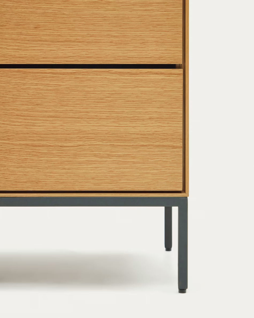 Wooden dresser with two drawers on a white background