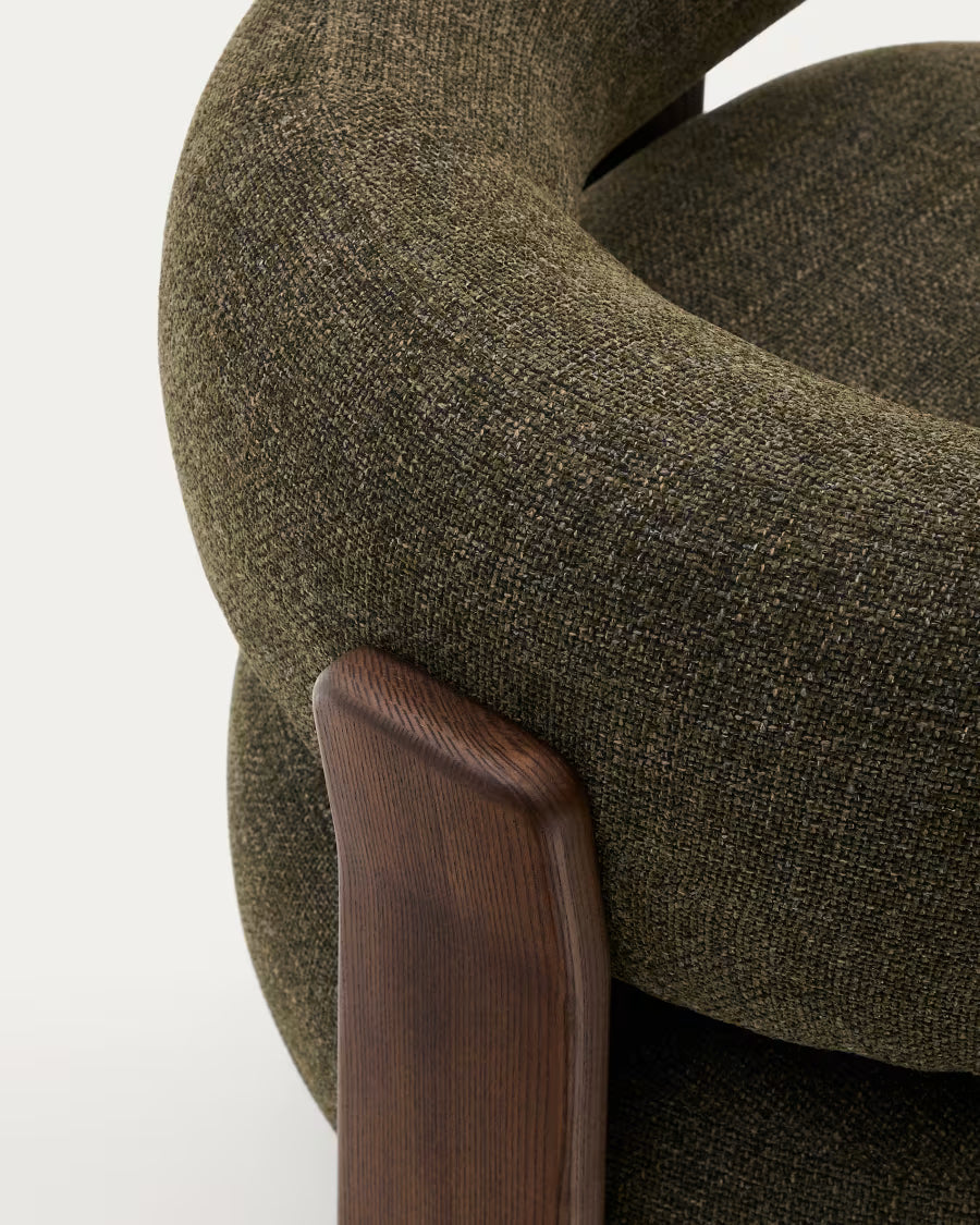 كرسي بذراعين ايلين زيتي خشبي غامق