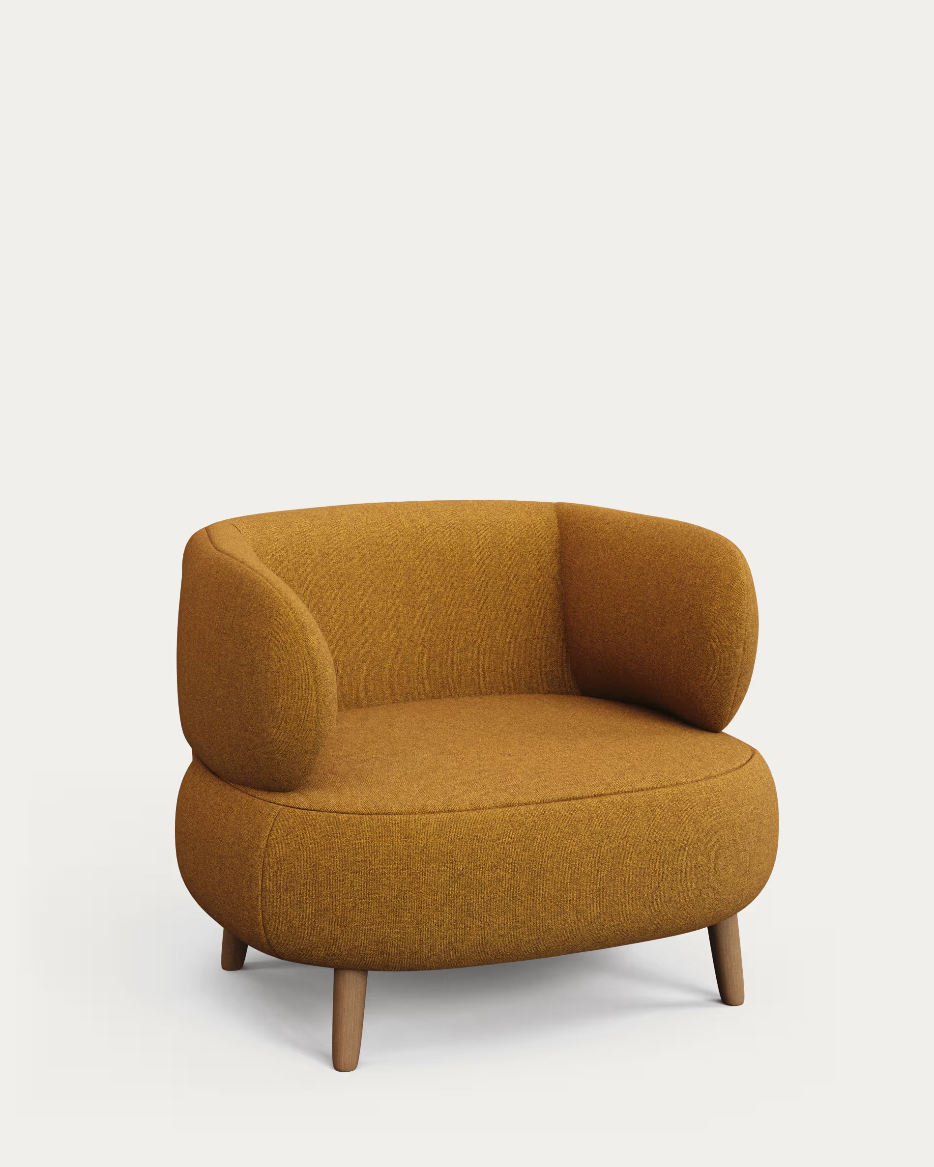 Mustard yellow armchair on a white background