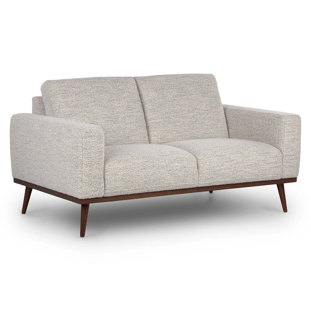 Gray sofa with wooden legs on a white background
