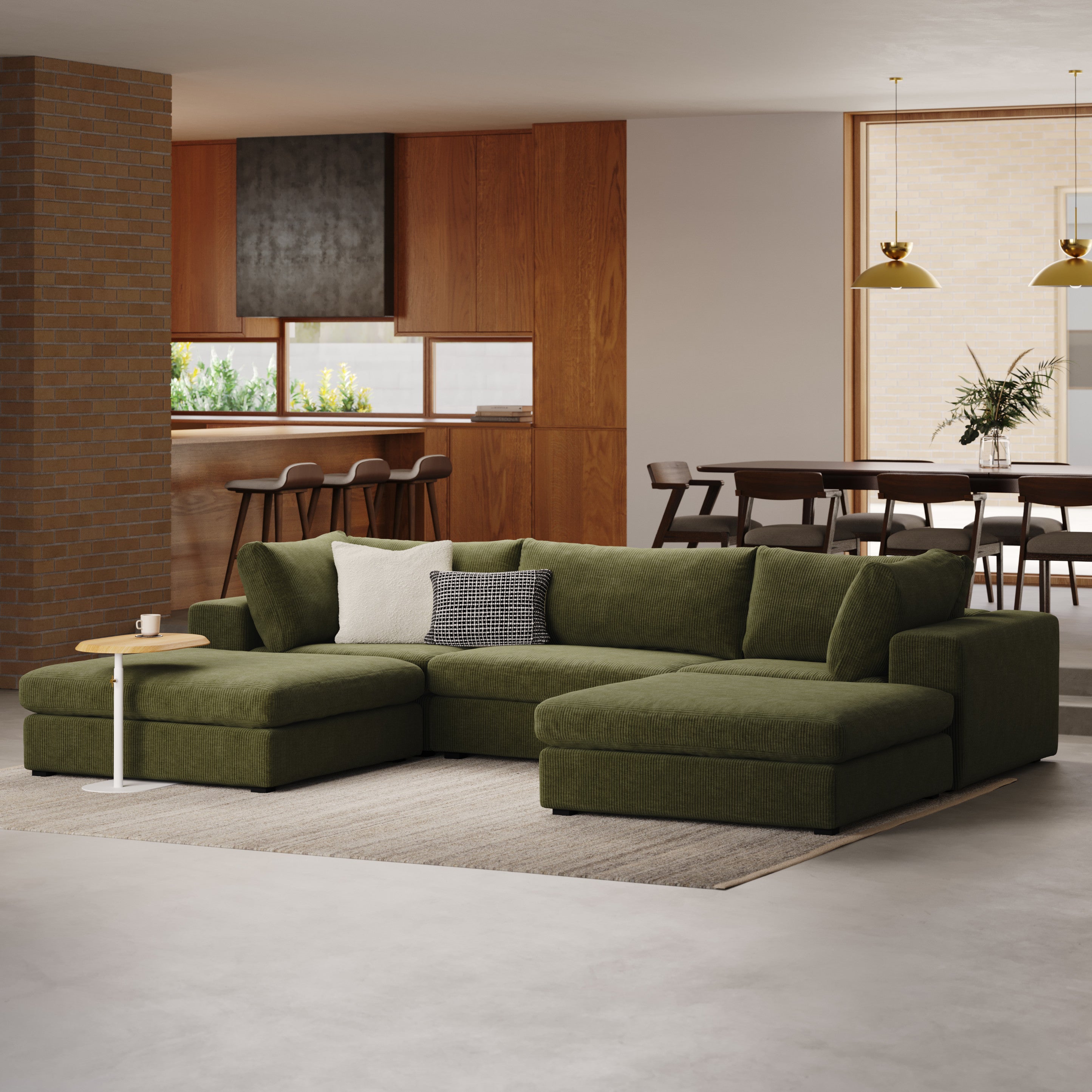 كنب بيتا الموديولار على شكل حرف U لون زيتي